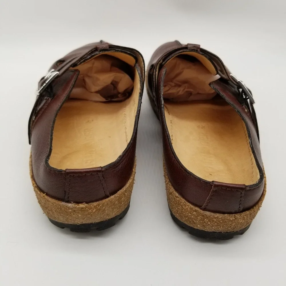 Haflinger Leather Clogs Men 42 Brown Double Buckle Cork Mules 44927